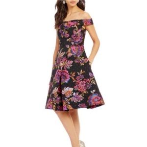 Adrianna Papell off shoulder midi fit+flare dress